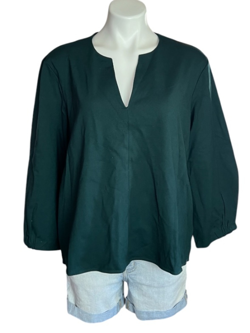 Club Monaco Ponte Knit Split Neck Blouse Top Green Large Minimalist